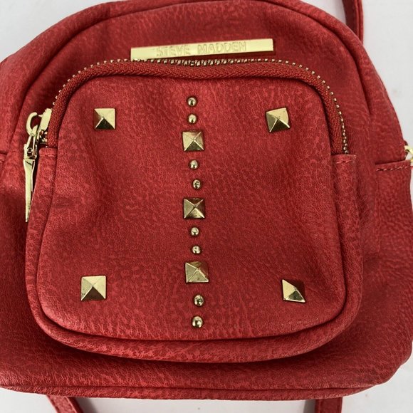 Steve Madden Convertible Gold Studded Red Mini Backpack Shoulder Bag - Picture 15 of 15